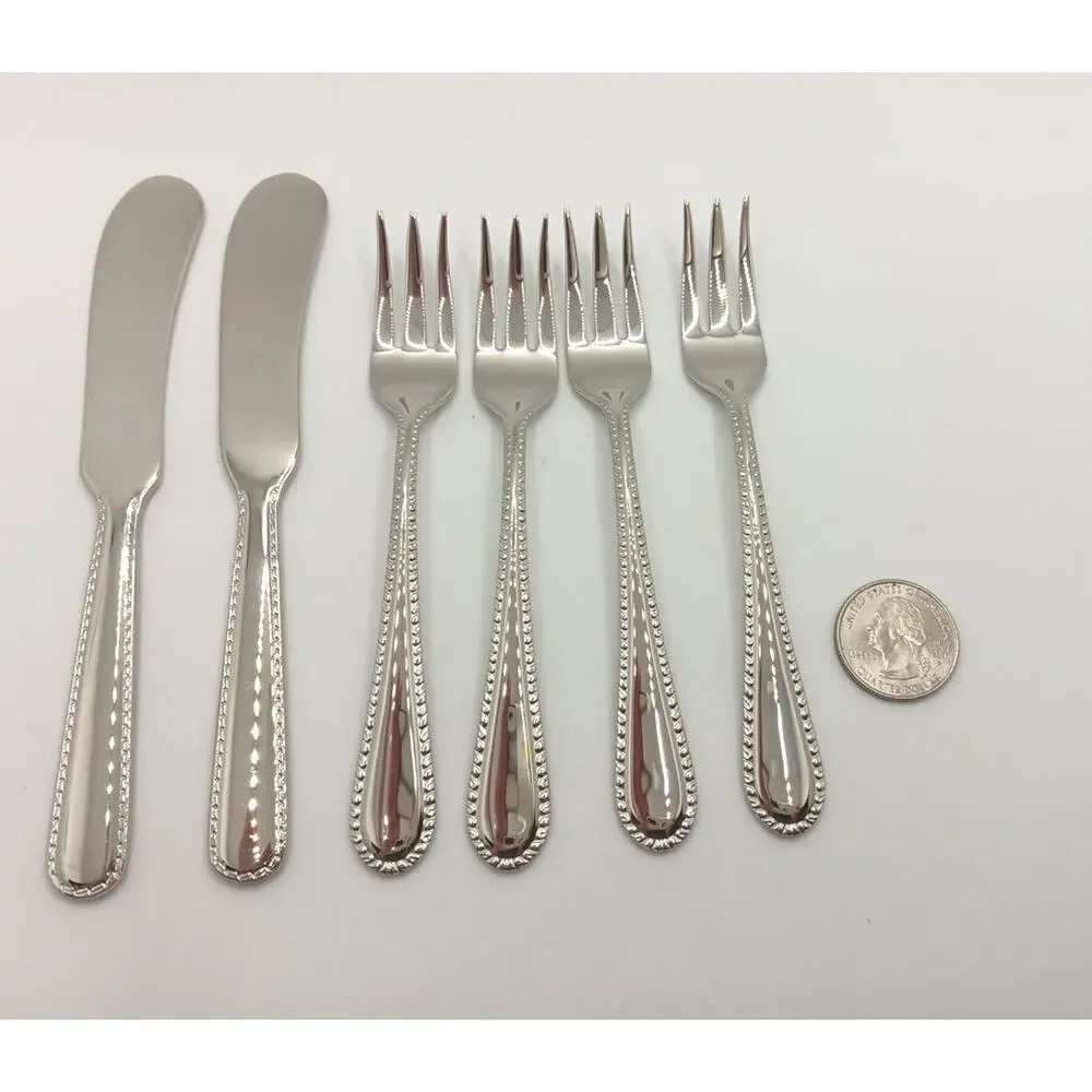 Reed & Barton Stitch 2 Butter Knifes, 4 Shrimp Forks Set 18/10 Stainless